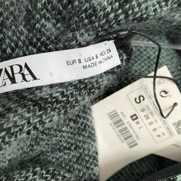 ZARA wool mohair sweater NWT green black S ruffle shoulder soft - Picture 11 of 13